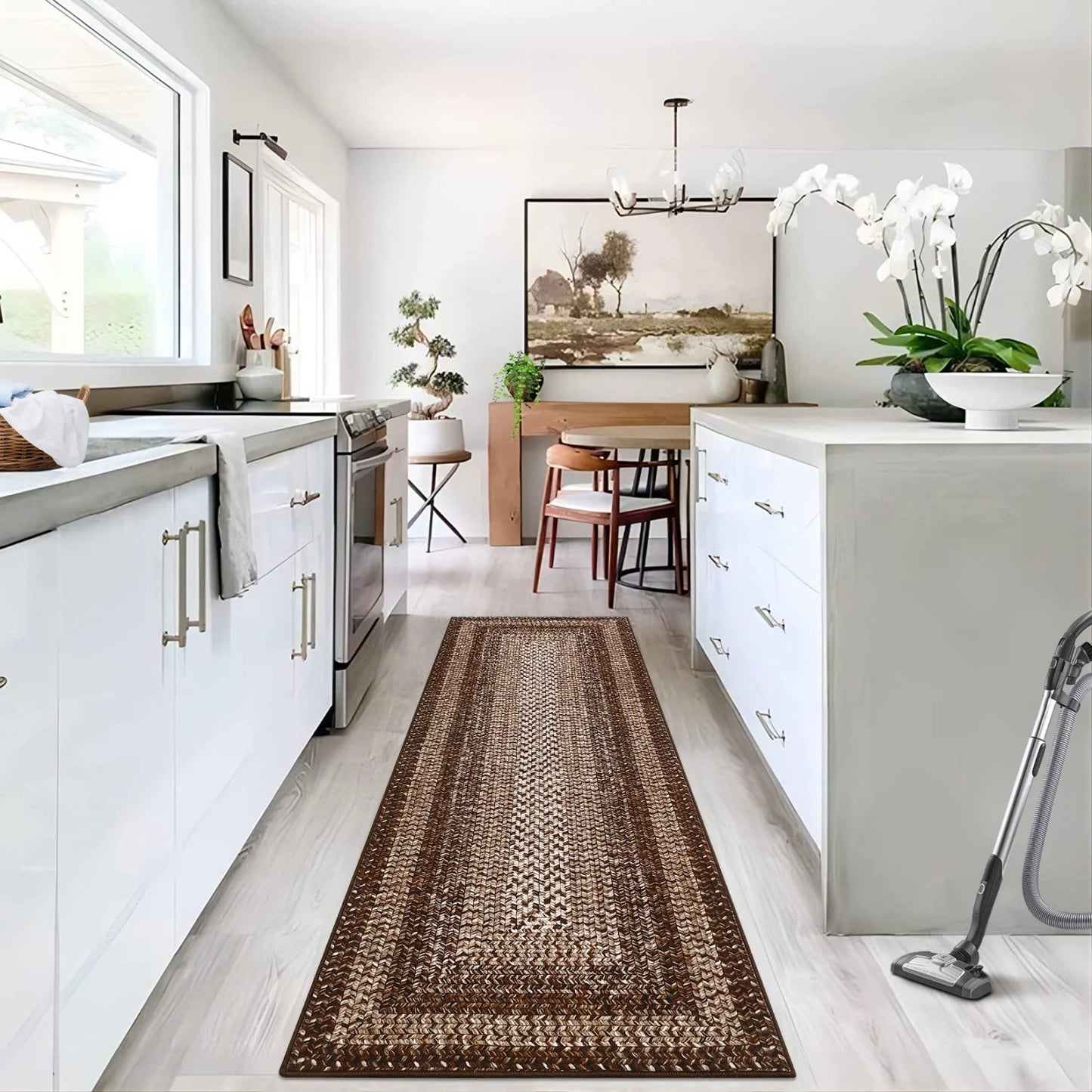 Washable Area Rugs Large Rugs for Living Room Modern Braided Print Non Slip Indoor Floor Covering Accent Carpet for Bedroom