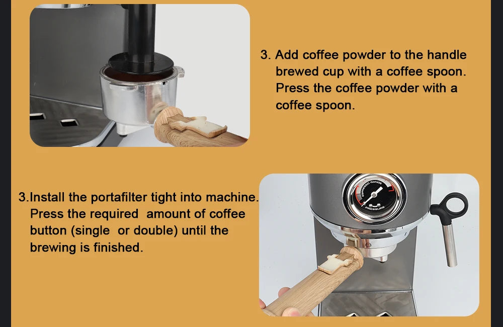 BioloMix 20 Bar Semi Automatic Powder Coffee Machine with Milk Steam Frother for Espresso Cappuccino Latte and Mocha