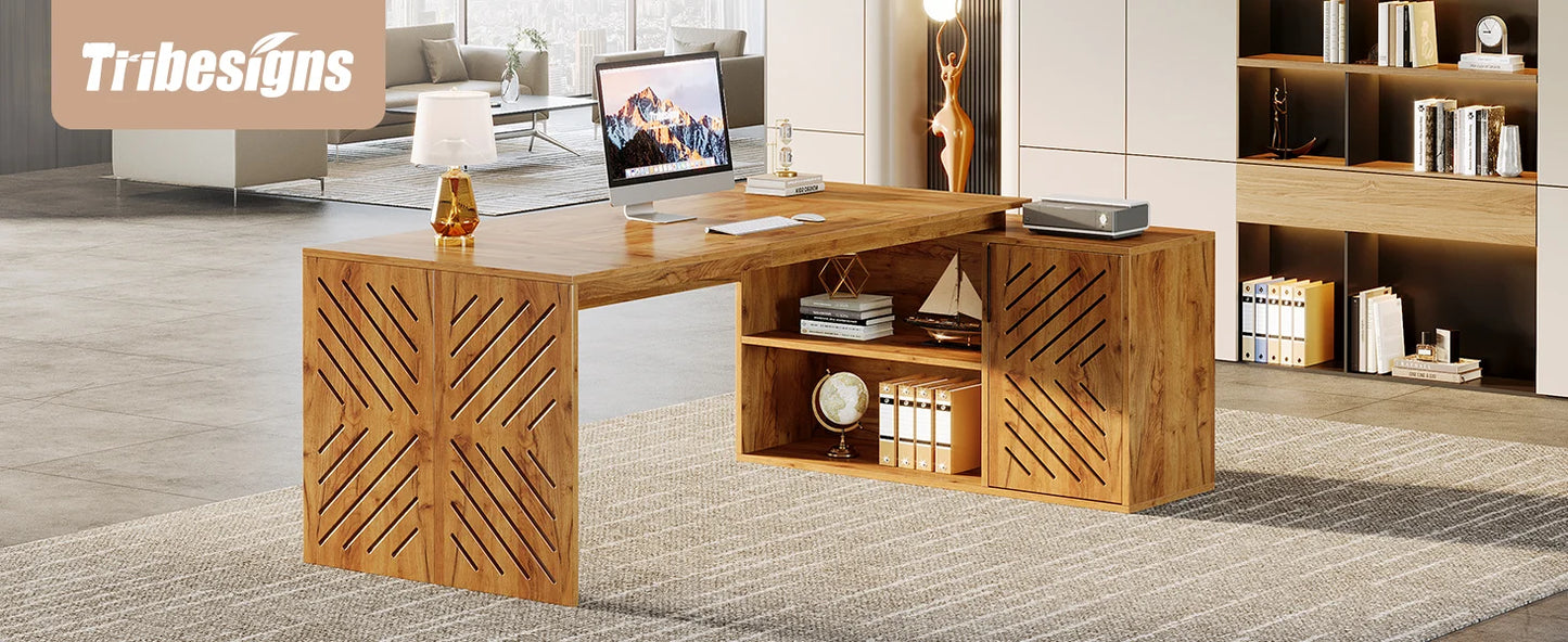 78 Inch L Shaped Desk Modern Executive Desk With Cabinet