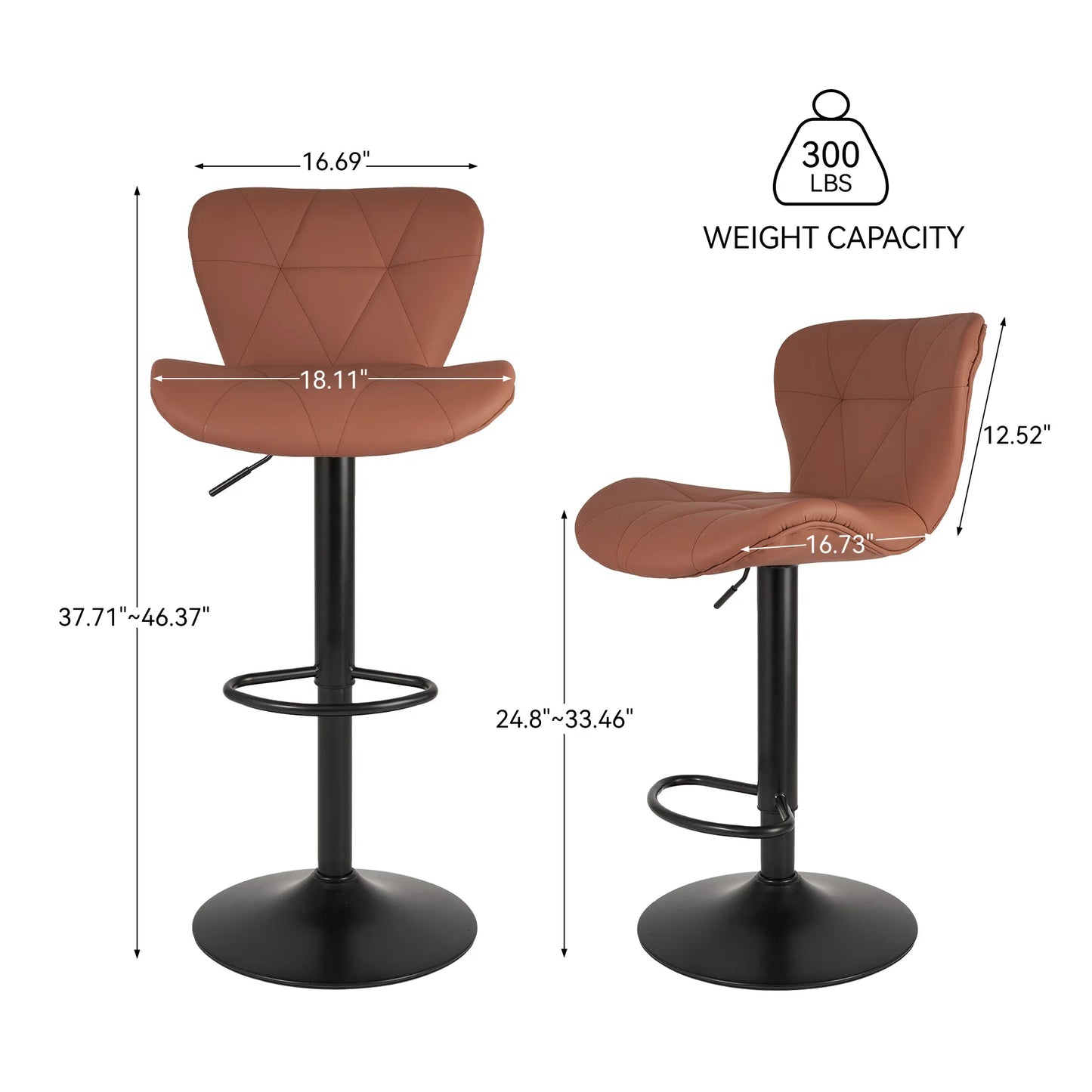 2 Pcs Bar Chair 360 Degree Rotation Faux Leather Backrest