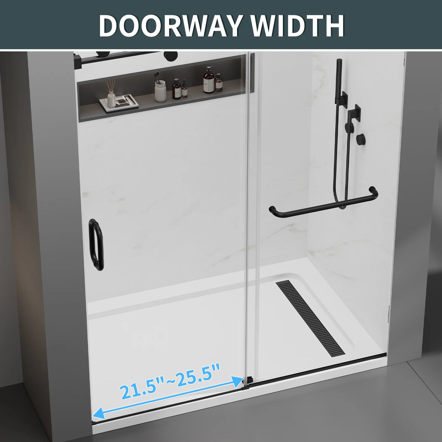 56-60 x 76 Frameless Sliding Shower Door Matte Black Glass