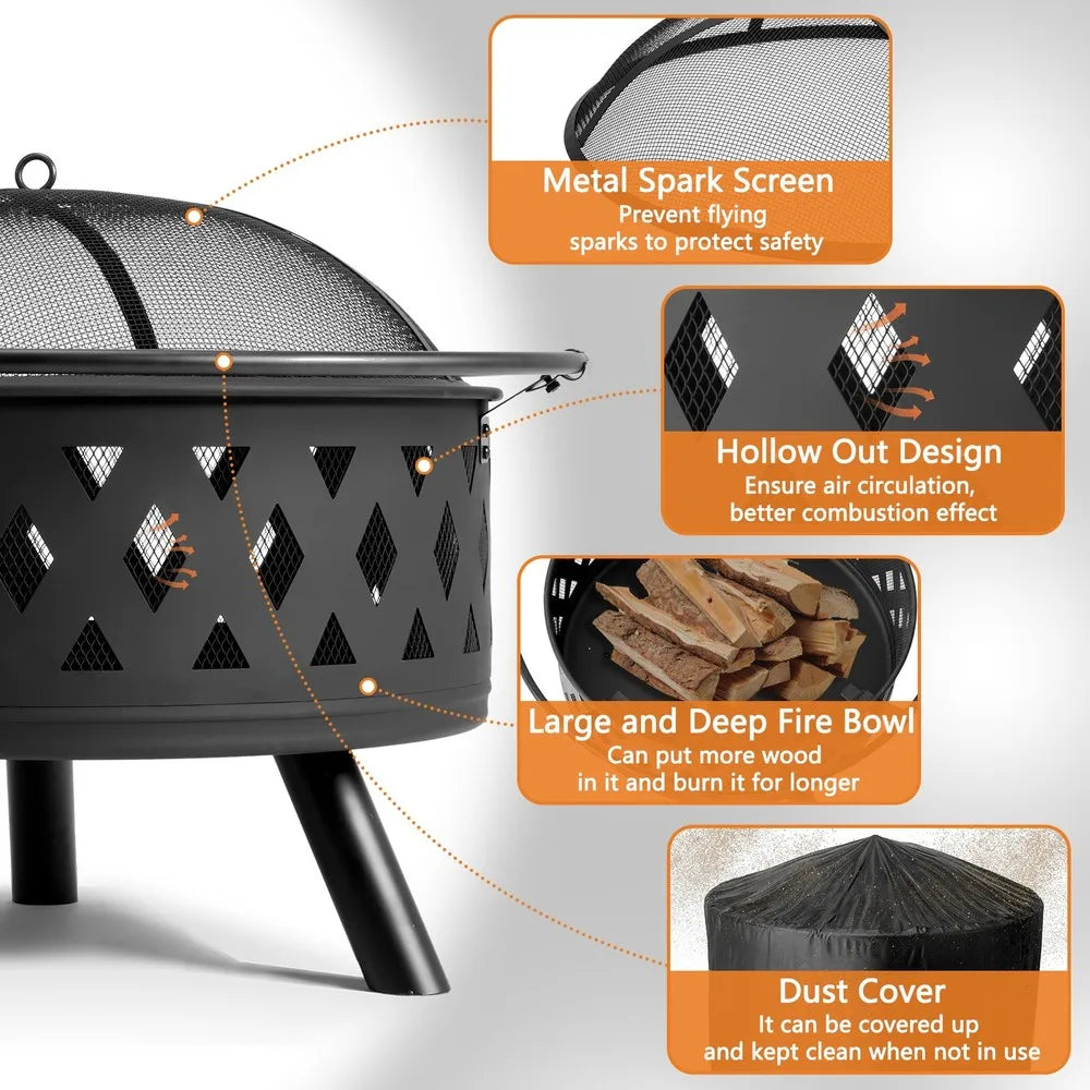 32 Inch Outdoor Wood Burning Fire Pit for Patio and Garden