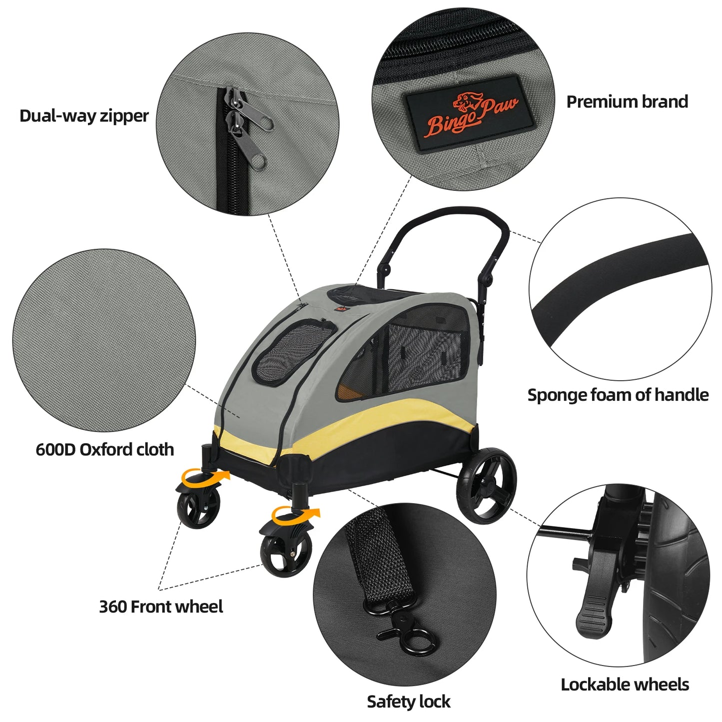 Dog Stroller Ultra Large Four Wheels Pet Jogger Wagon Foldable Cart Travel Trolley Outdoor Animal Carrier Load Up to 55 Kilograms