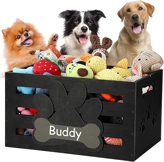 Large Dog Toy Basket With Handles And Paw Pattern Label Slot