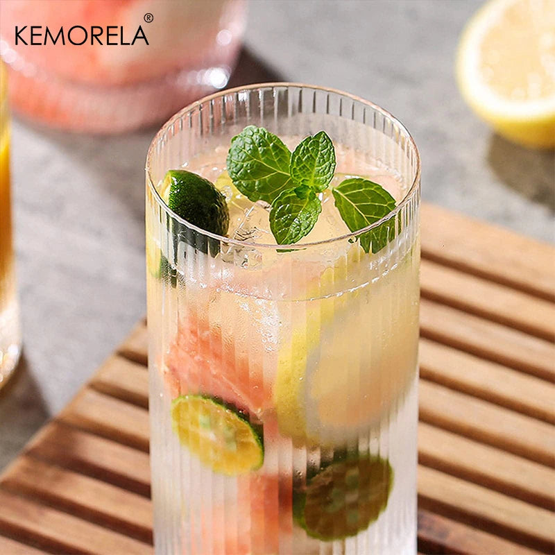 Ribbed Glass Cups Set Of 4 Transparent Cocktail Glasses
