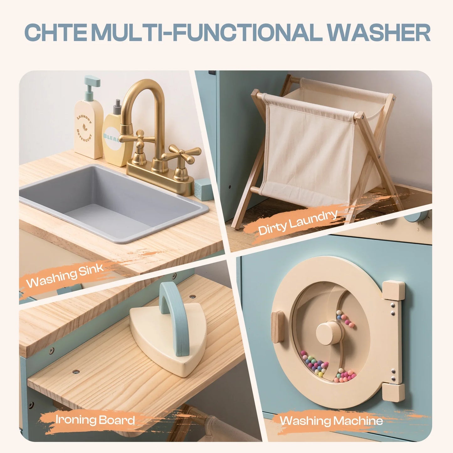 Robotime Robud Wooden Kitchen Washer Playset For Kids Blue