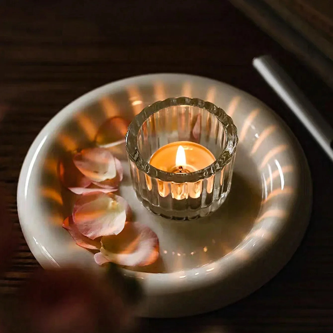Glass Tealight Candle Holder 2 Pcs Clear Mini Centerpiece