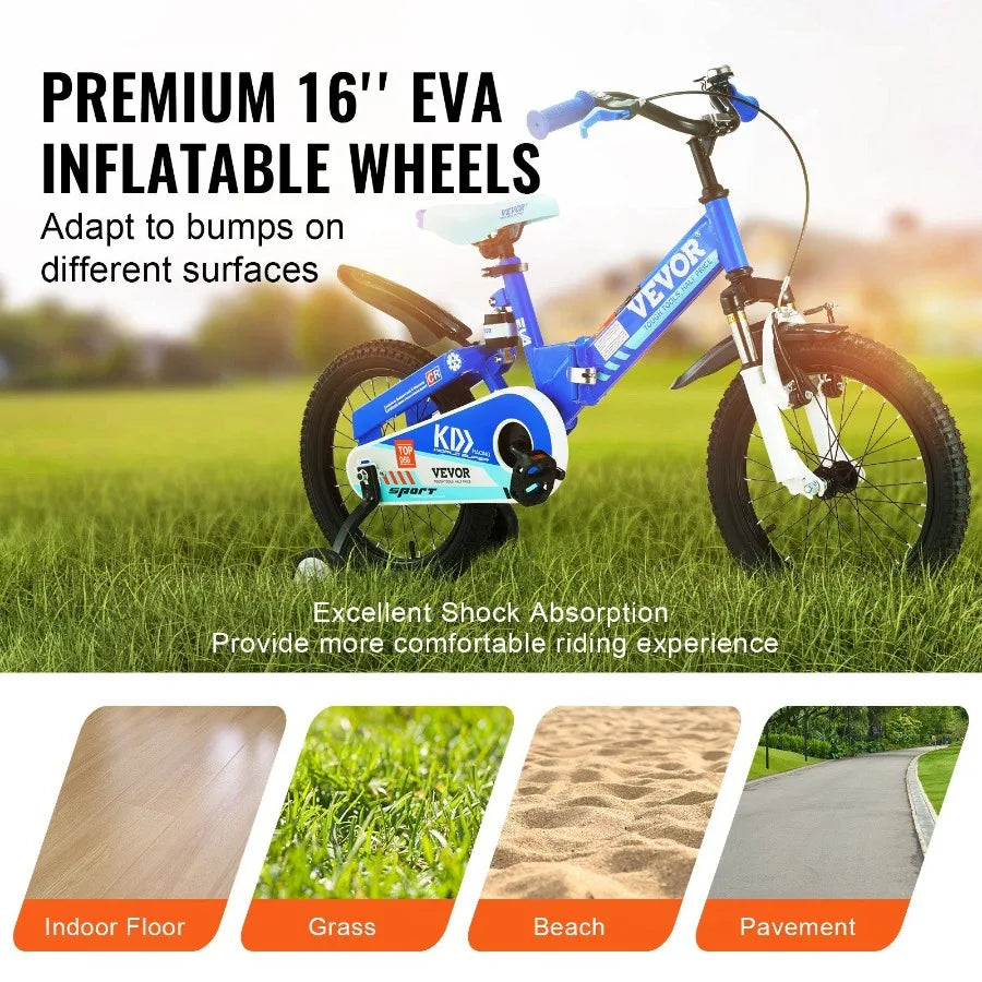 Folding Toddler Balance Bike 16 Inch High Carbon Steel Bike with Adjustable Seat Handlebar Inflatable Tires Portable Balance Bicycle