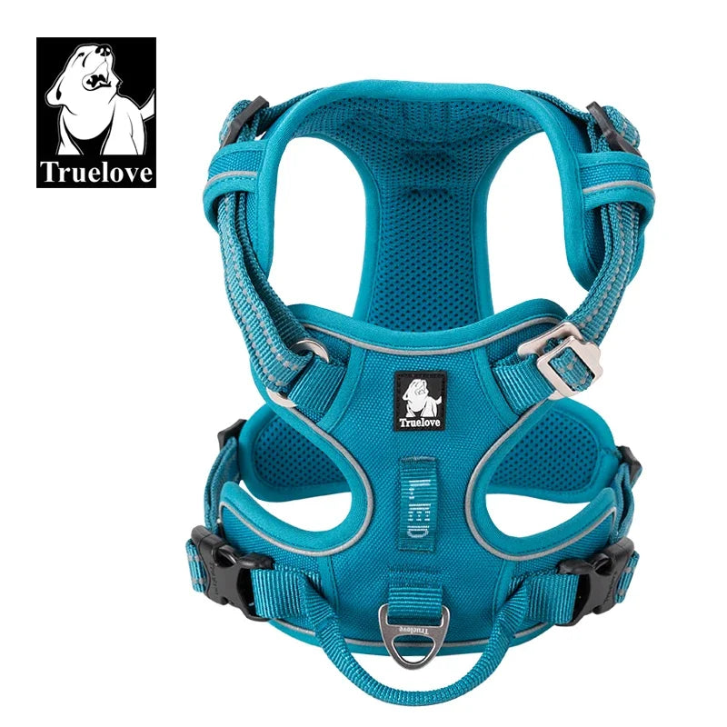 Truelove Reflective Nylon Dog Harness No Pull Adjustable Vest for Medium Large Dogs with Safety Lead for Walking and Running