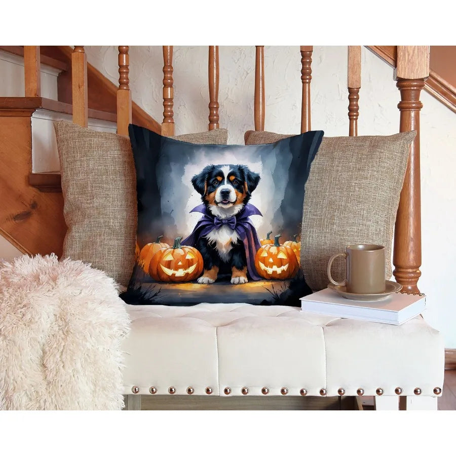 Bernese Mountain Dog Puppy Halloween Throw Pillow Washable