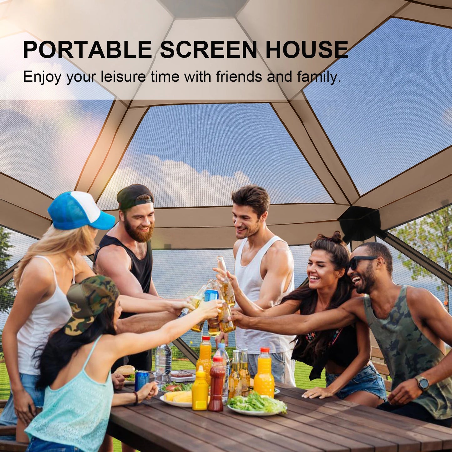 COBIZI Pop Up Gazebo Screen Tent 12x12 Camping Gazebo With Removable Roof Outdoor Screened Gazebo 5 Sidewalls 1800mm 300D Oxford