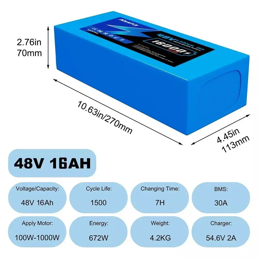 Aleaivy 36V 48V Electric Bike Battery Pack 10 16 20Ah LiIon