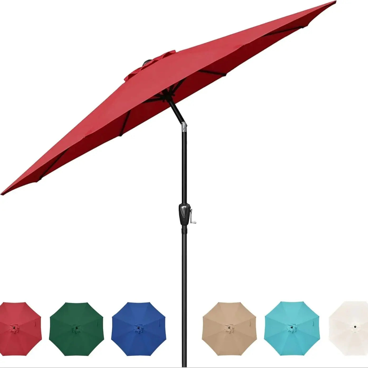 9 Ft Outdoor Patio Umbrella Market Table Umbrella With 8 Sturdy Ribs Push Button Tilt And Crank Waterproof UV Resistant Polyester For Garden Yard Pool