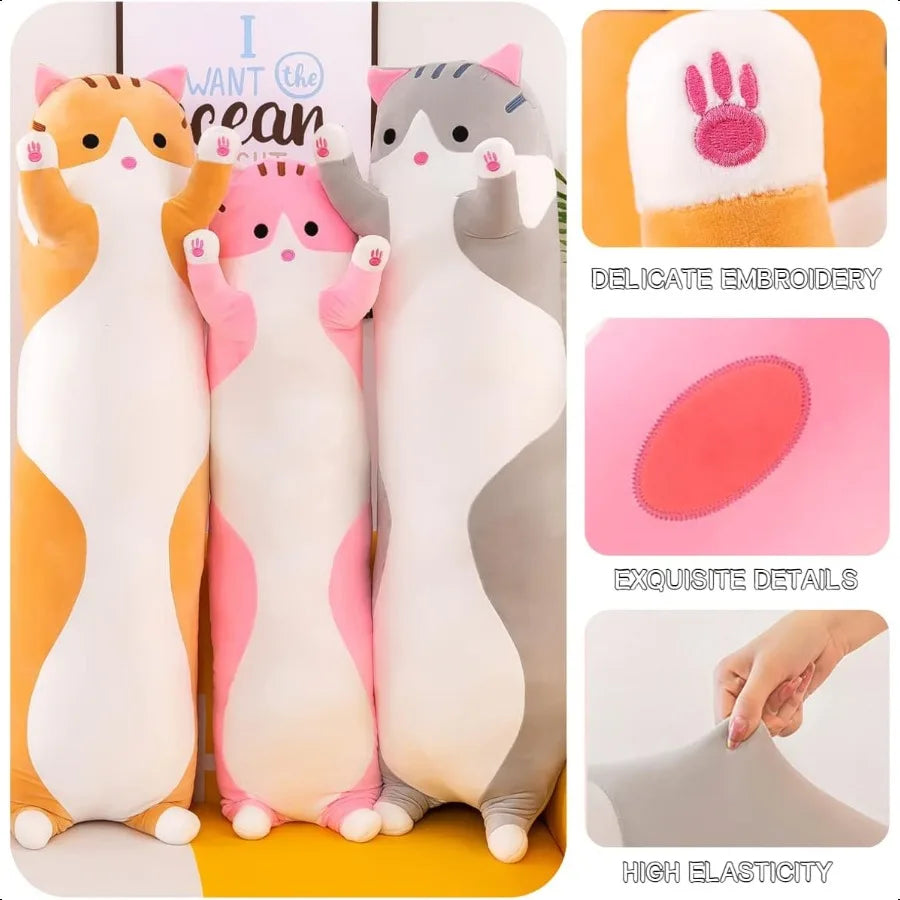 Giant Cat Pillow Plush Cartoon Kitty Sleeping Body Pillow Cuddly Soft Long Kitten Cushion Toy