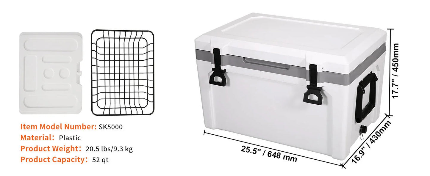 SucceBuy 52 Qt Insulated Portable Cooler Holds 50 Cans Ice Retention Hard Cooler