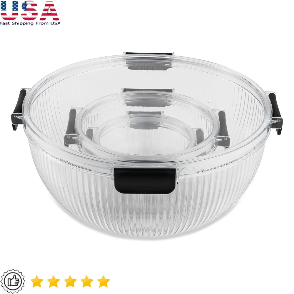 6 Piece Plastic Mixing Bowls Nesting Set With Airtight Lids