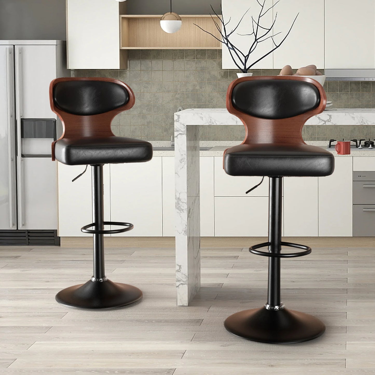 Bar Stool Set 2Pcs With Backrest Soft Cushion Dining Chair