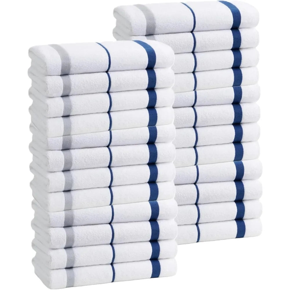 Terry Striped Beach Pool Towels Navy Set 24 30x60 400 GSM