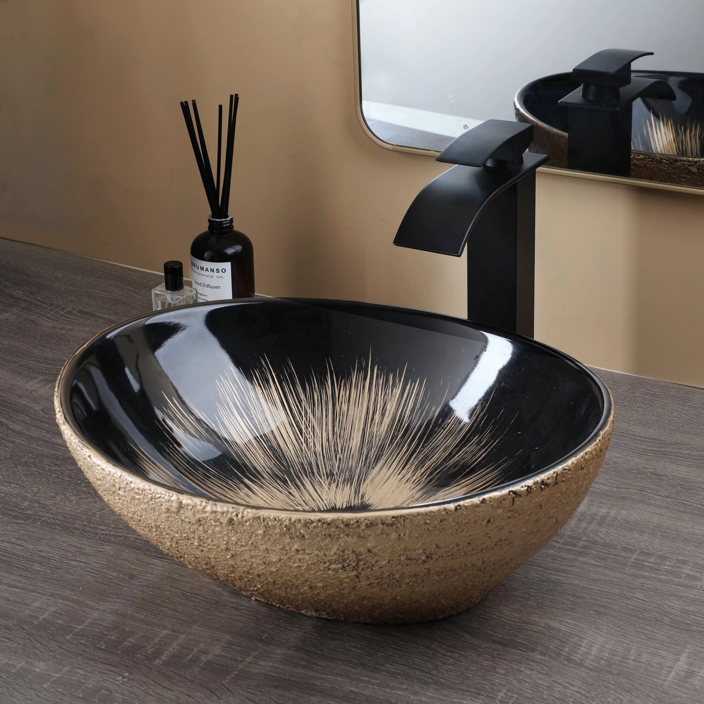 ZAPPO Marbling Rectangle Vessel Sink With Faucet Drain