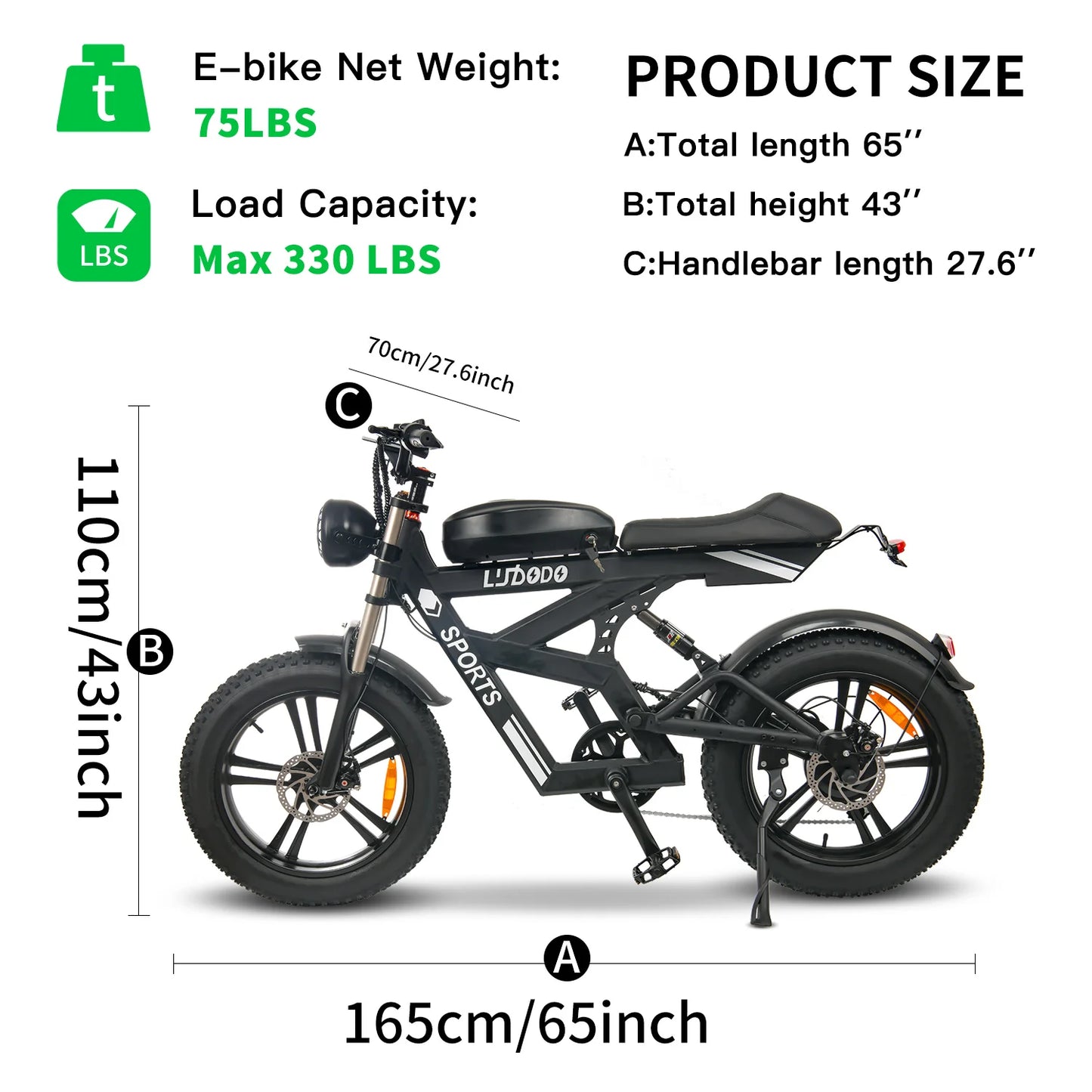 AK2 Electric Bicycle Motorcycle 750W Motor 75 Miles Snow Electric Bike 48V 840Wh Battery Shimano 7 Speed 20 Inch Fat Tire E Bike