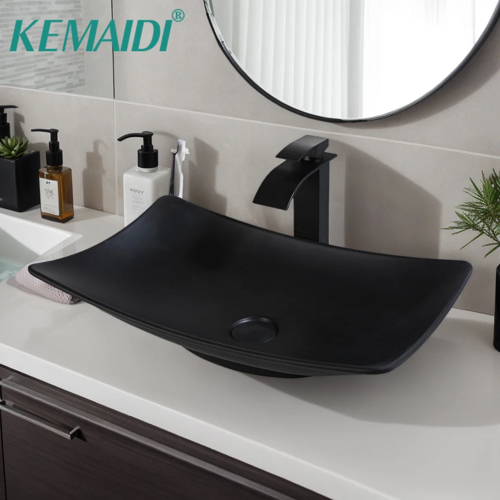 KEMAIDI Modern Vessel Sink Basin Above Counter With Faucet