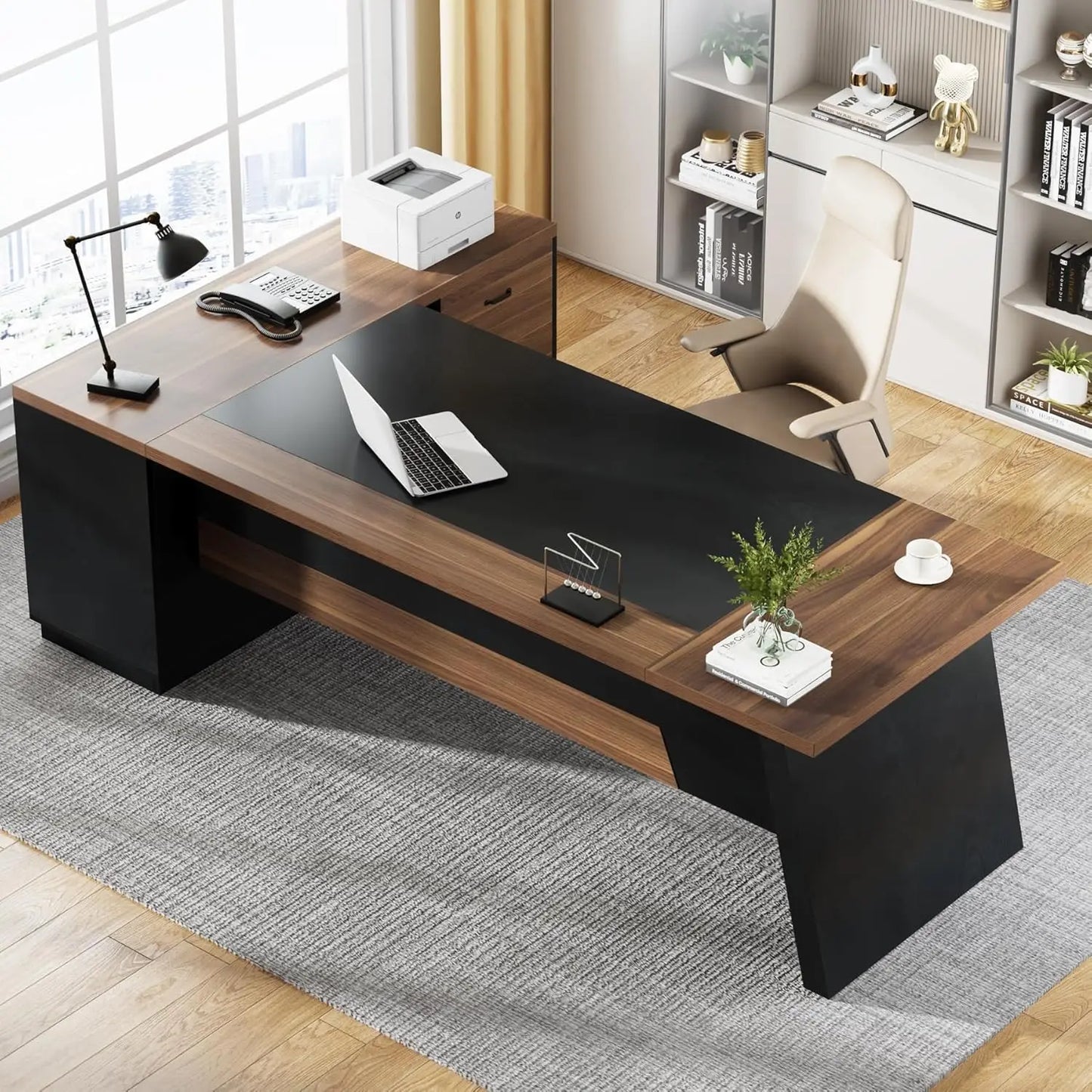 78 Inch L Shaped Desk Modern Executive Desk With Cabinet