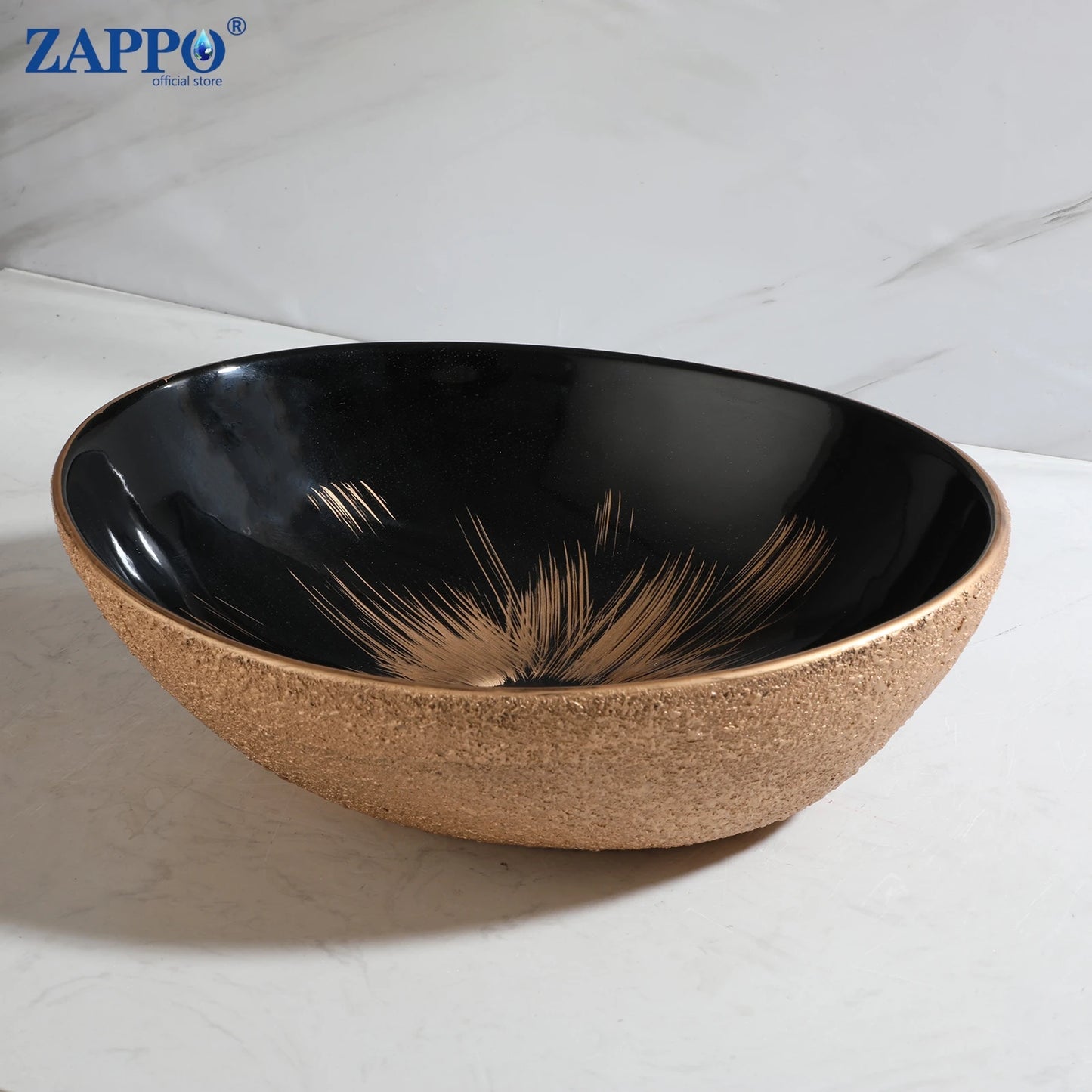ZAPPO Marbling Rectangle Vessel Sink With Faucet Drain