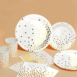 White And Gold Disposable Dishware Set 121pcs Cups Napkins