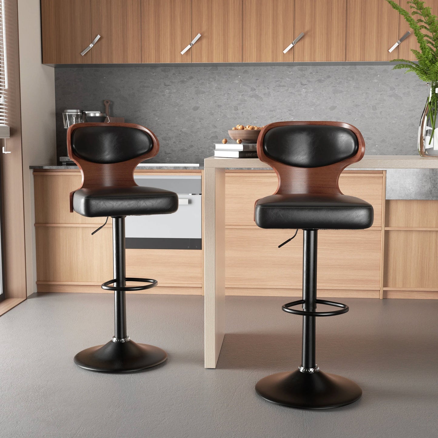 Bar Stool Set 2Pcs With Backrest Soft Cushion Dining Chair