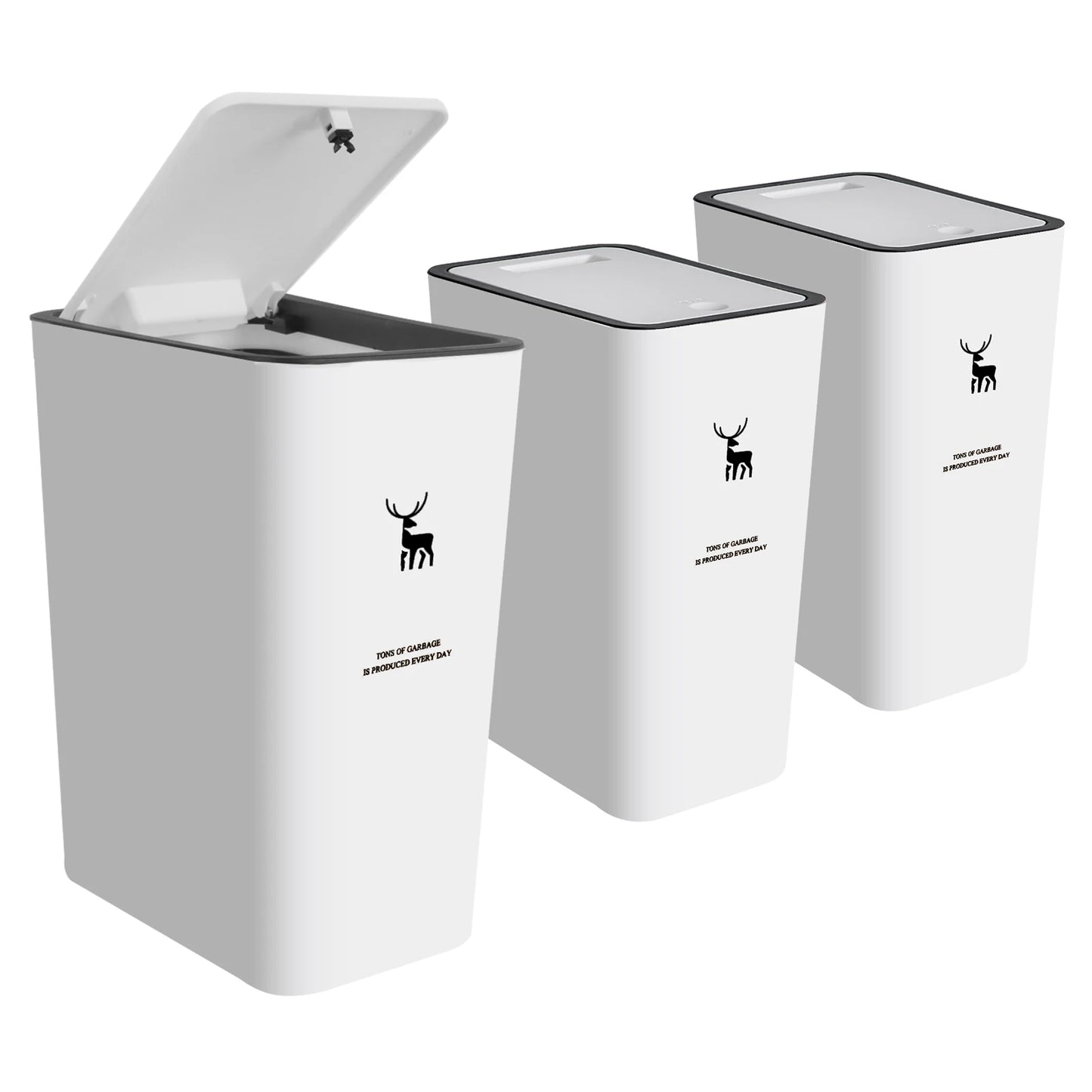 3 Pack Trash Cans With Lid 4 Gallons 15 Liters Press Top Dog Proof Plastic Bin