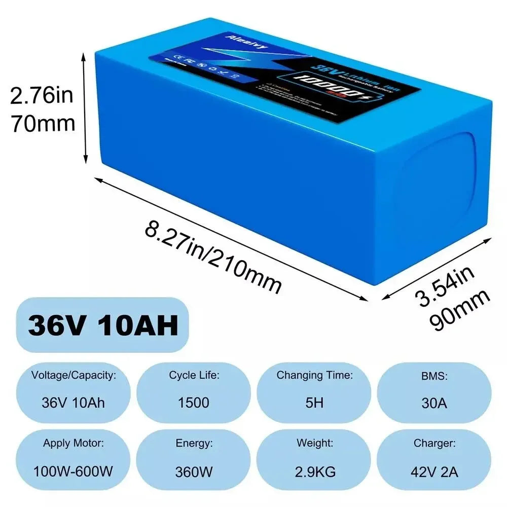 Aleaivy 36V 48V Electric Bike Battery Pack 10 16 20Ah LiIon