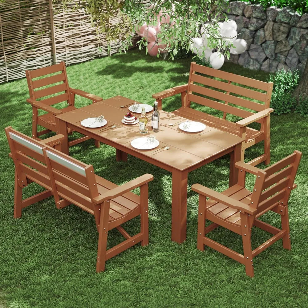 Ivy Lane Outdoor Bench HDPE Plastic 2-Person Weatherproof Teak Garden Bench For Patio Park Porch Backyard