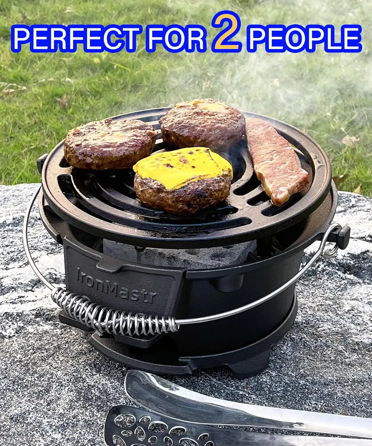 Hibachi Grill Outdoor Cast Iron Mini Portable Charcoal Grill for Camping Adjustable Height Black
