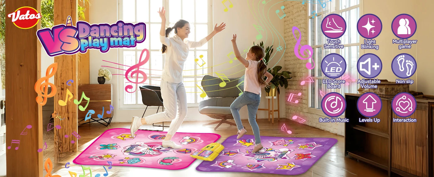 Vatos Unicorn Dance Mat Set of Two Toys for Girls Nine Level Dancing Game Indoor Outdoor Music Play Mat Birthday Gifts for Kids Ages Three and Up