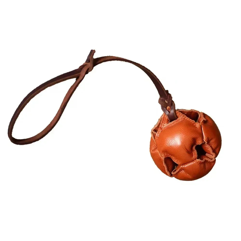 Leather Dog Training Ball Toy With Handle For Fetch And Tug