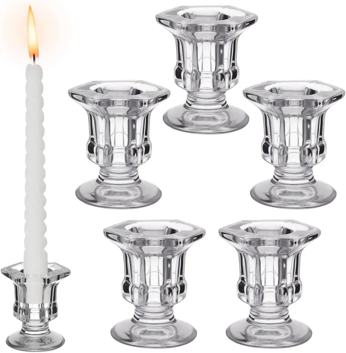 6 Pack Clear Glass Candle Holders Tea Light Centerpieces