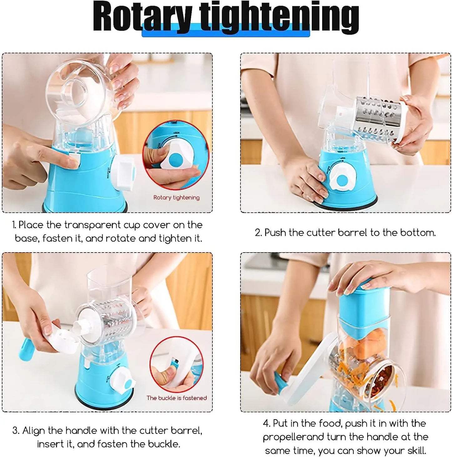 Rotary Cheese Grater 3 in 1 Veg Shredder 3 Drum Blades