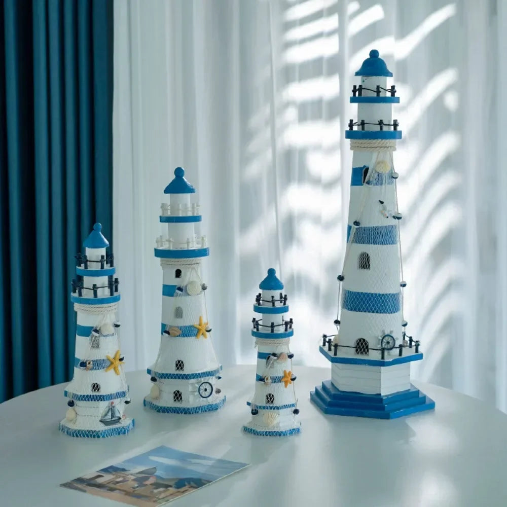 Wooden Double Layered Lighthouse Figurine Nautical Decor