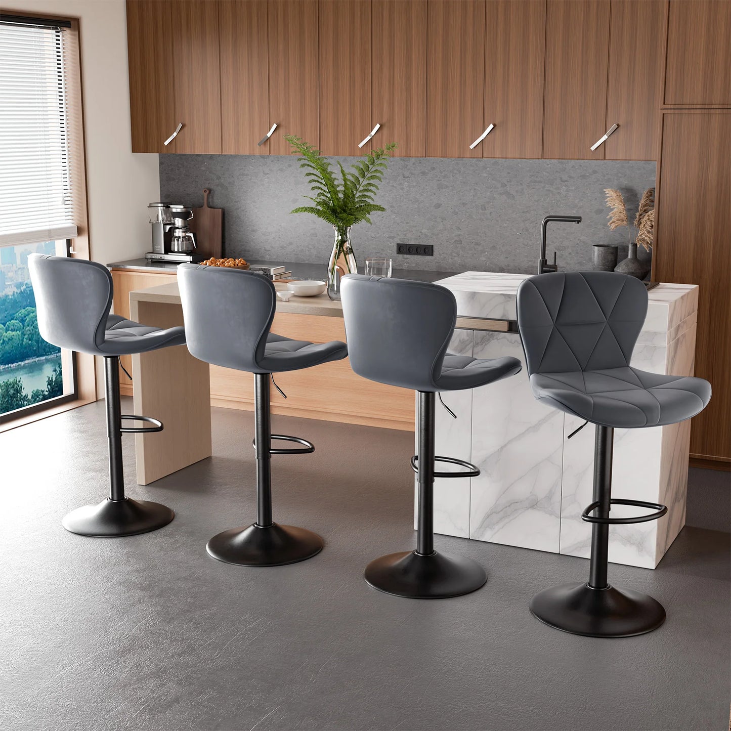 2 Pcs Bar Chair 360 Degree Rotation Faux Leather Backrest