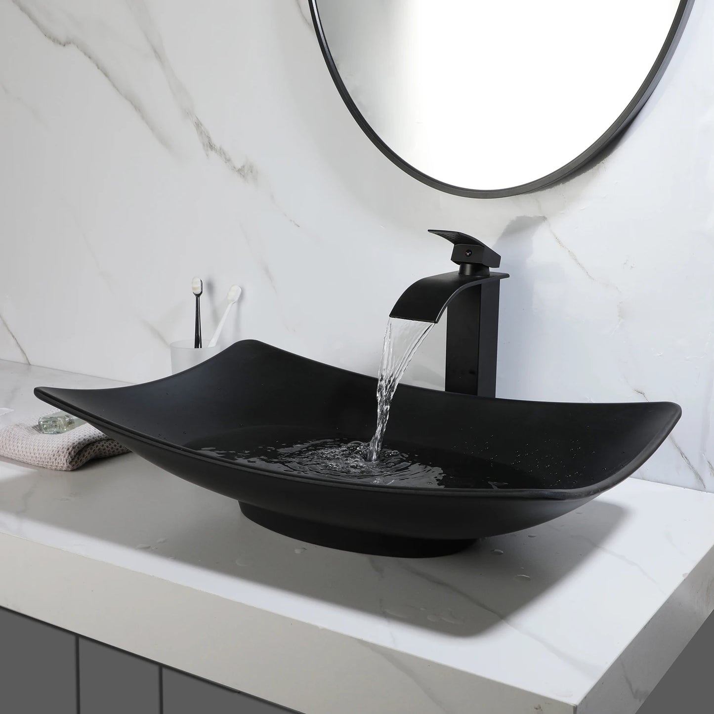 KEMAIDI Modern Vessel Sink Basin Above Counter With Faucet
