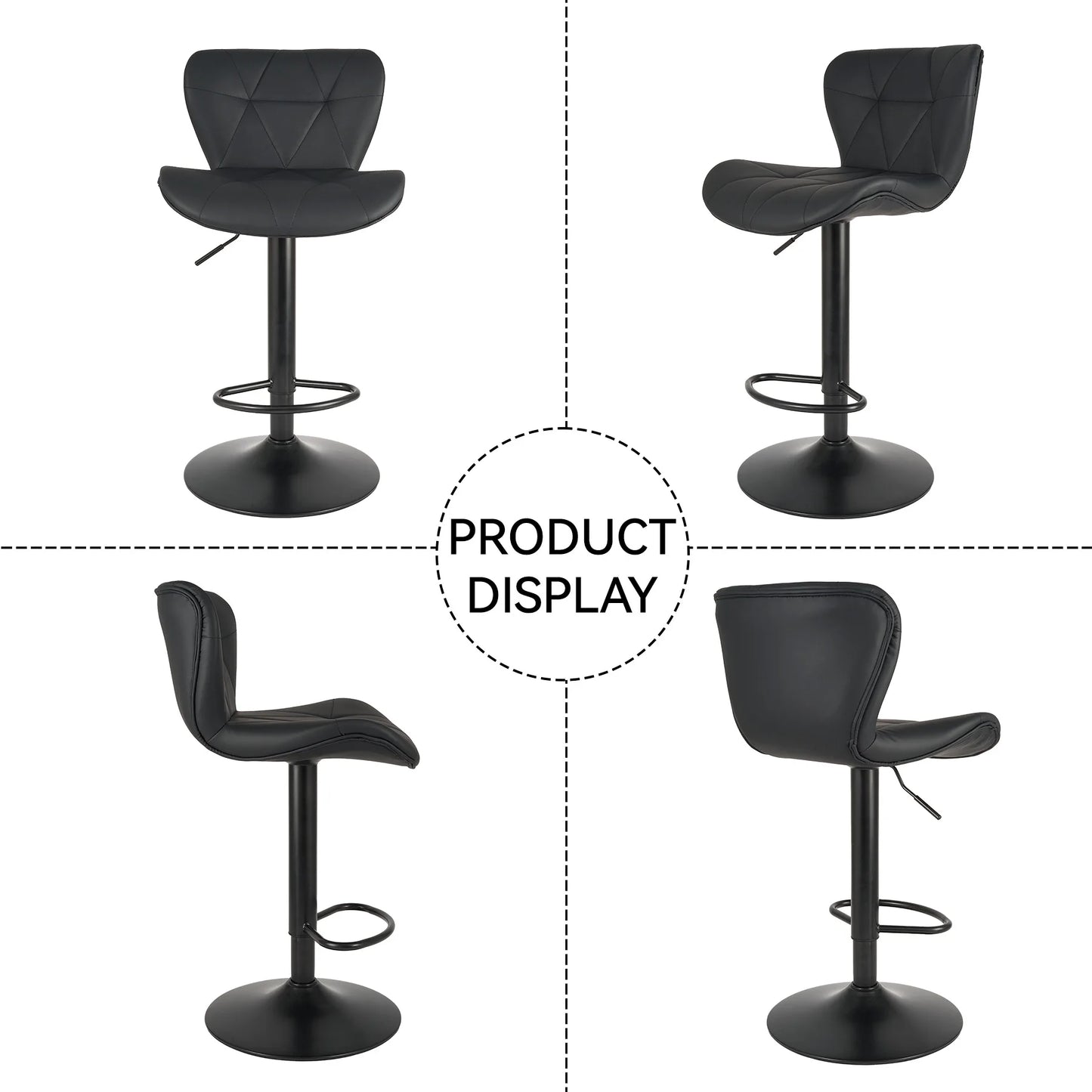 2 Pcs Bar Chair 360 Degree Rotation Faux Leather Backrest