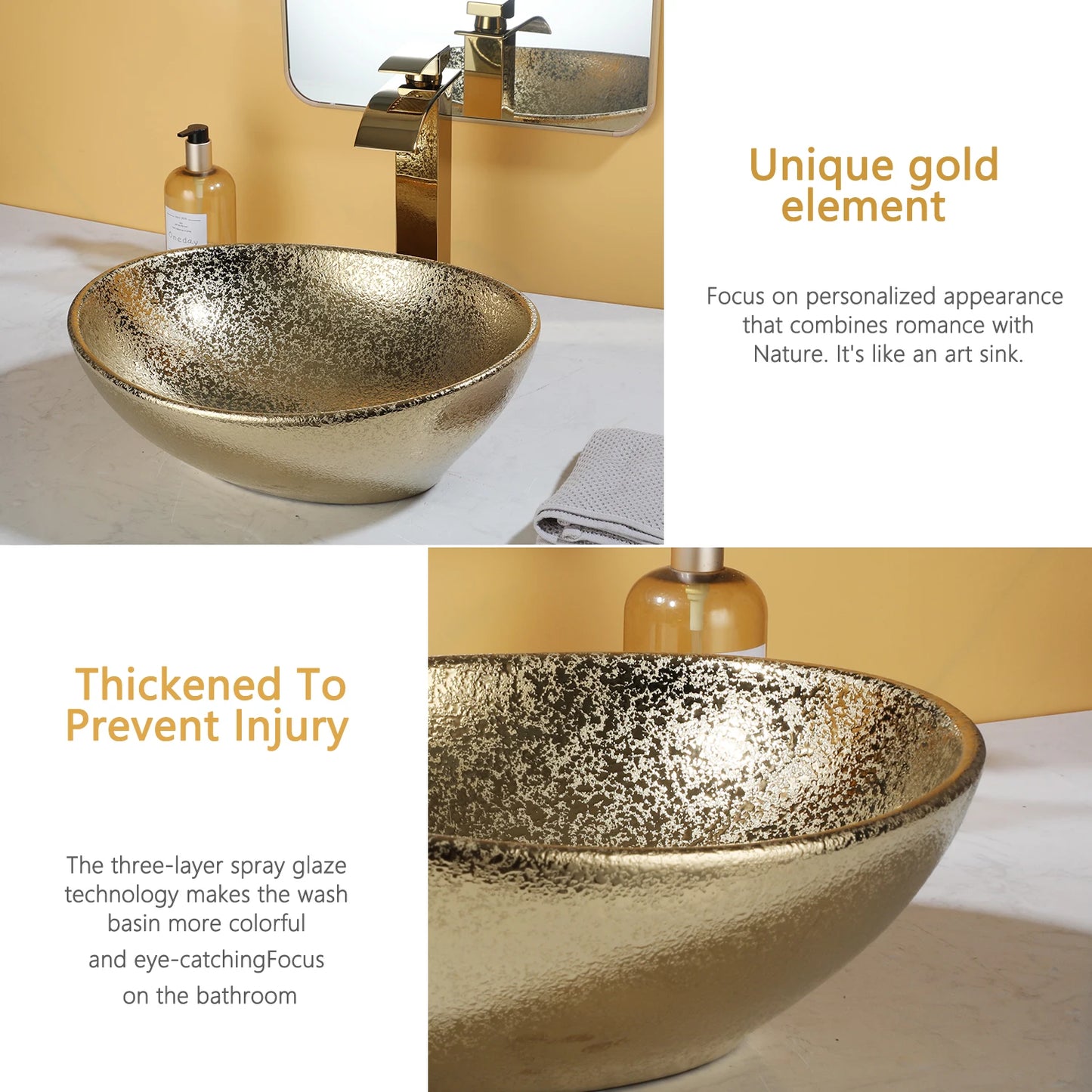 ZAPPO Marbling Rectangle Vessel Sink With Faucet Drain
