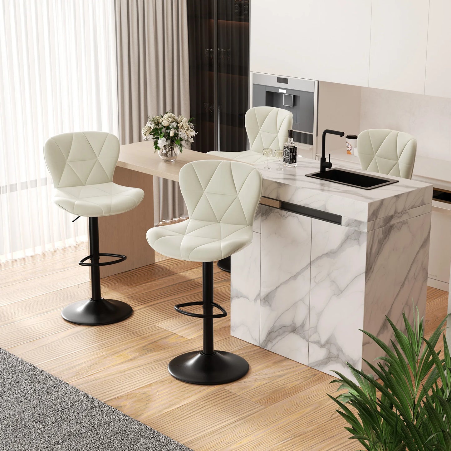 2 Pcs Bar Chair 360 Degree Rotation Faux Leather Backrest