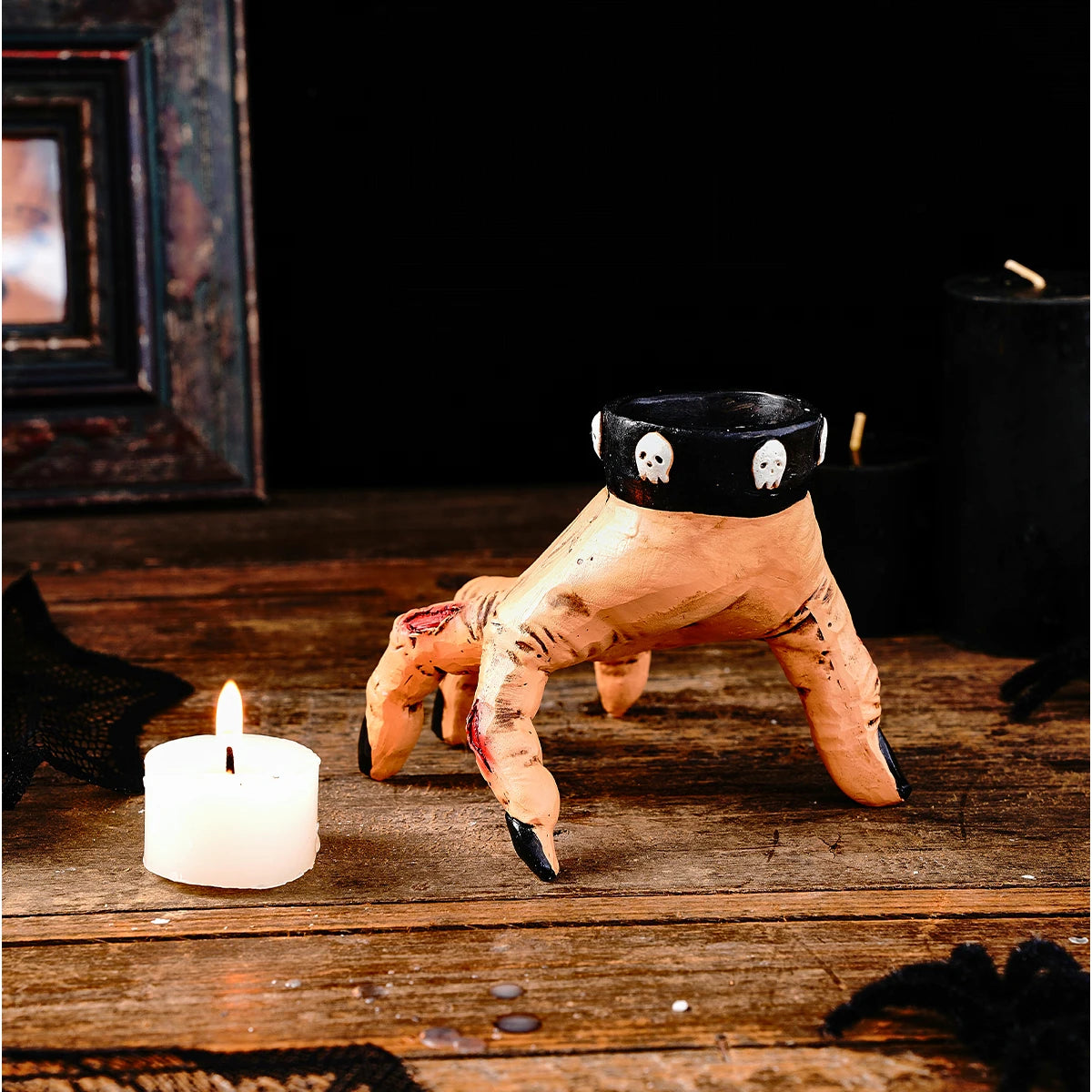Halloween Palm Shaped Candlestick Resin 4 Inch Zombie Decor
