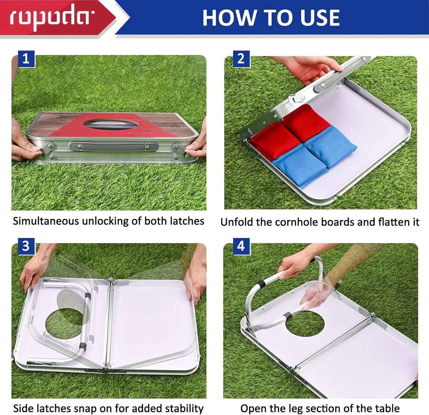 Portable Cornhole Board Set With 8 Bean Bags Aluminum Edging For Beach Tailgates