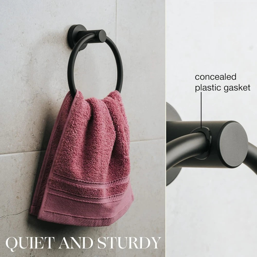 Matte Black Towel Ring Stainless Steel Wall Mounted Rail
