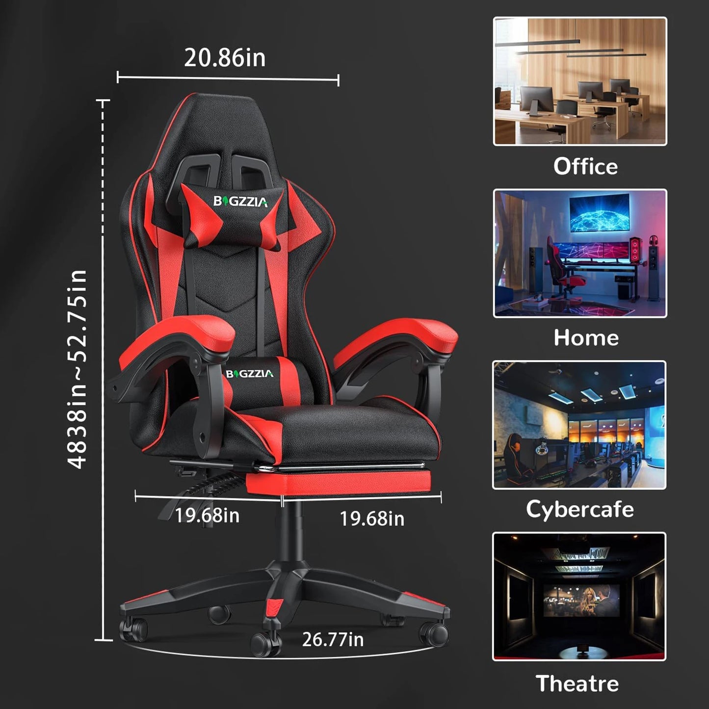 Gaming Chair With Footrest Ergonomic Lumbar Cushion Headrest