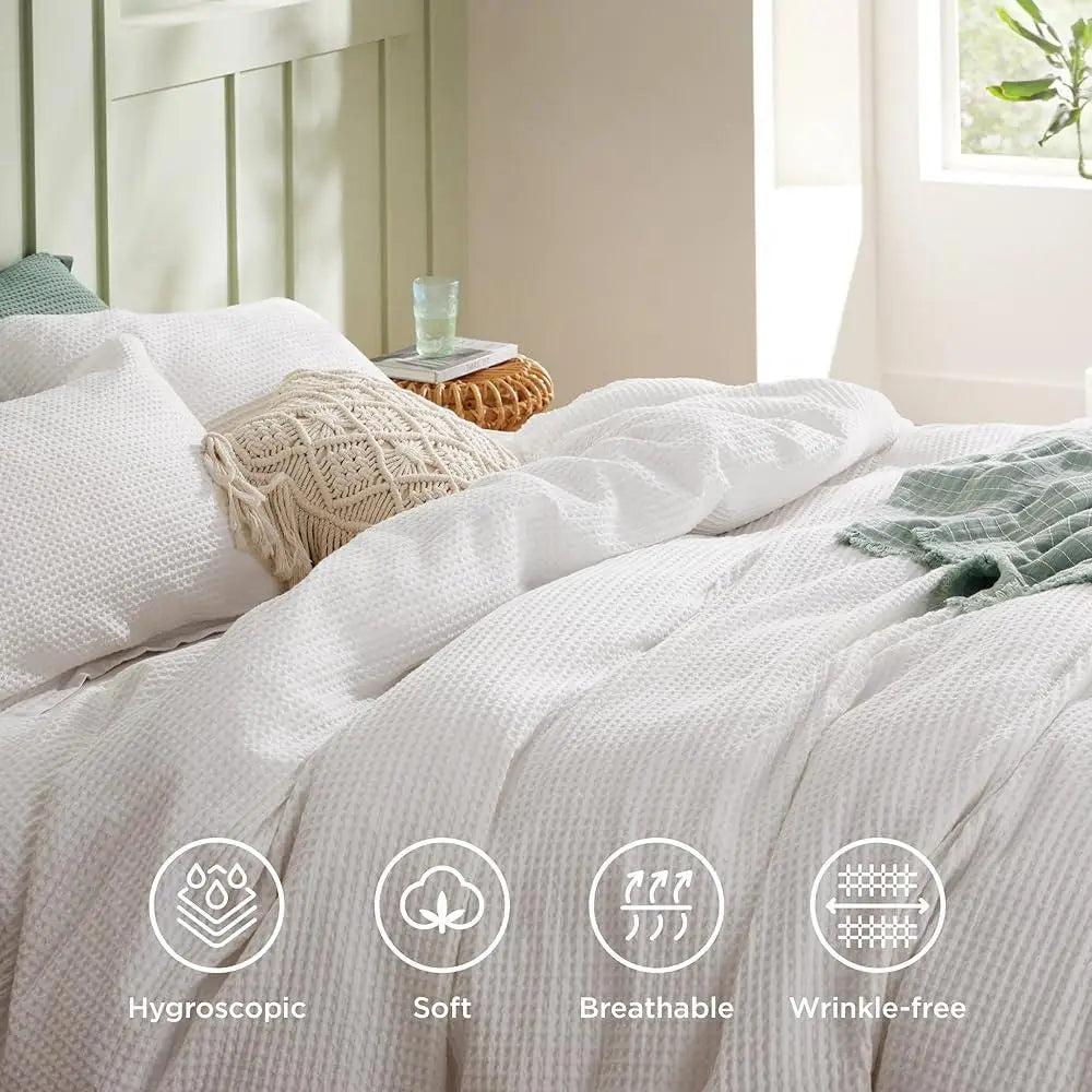 100 Cotton Waffle Duvet Cover Set Queen With Pillow Shams