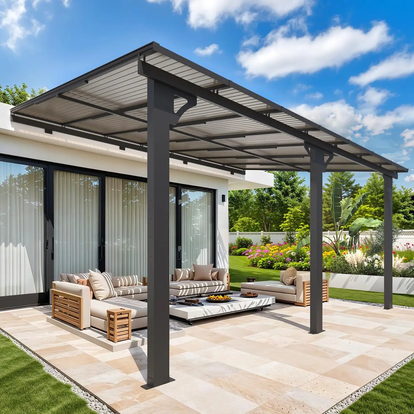 14x10 Patio Gazebo Hard Top Lean To Pergola Aluminum Frame 140 Sq Ft Shade