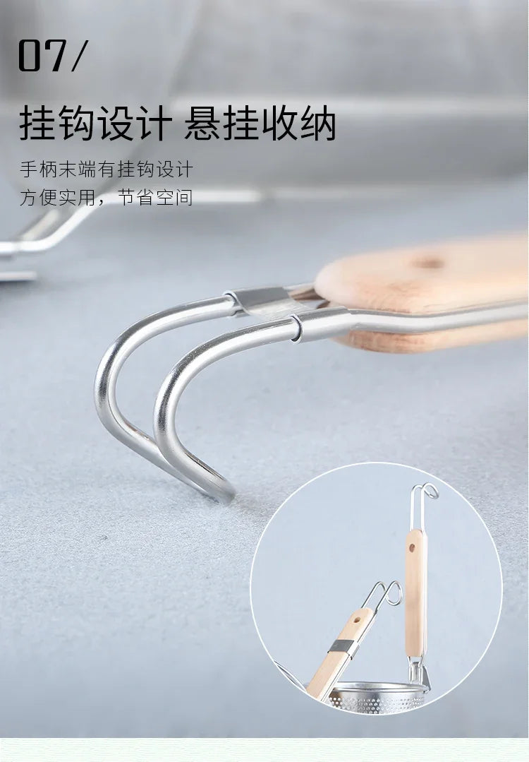 Stainless Steel Colander With Wooden Handle Mesh Strainer